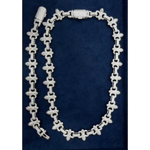 Fully Iced Out Prong-Set Cuban Link Chain with hand chain