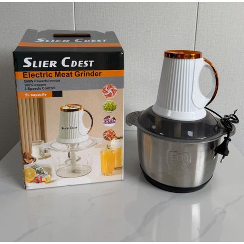 Electric Meat Grinder, 5L Stainless Steel Food Chopper with Sharp Blades, Transparent Lid, Easy to Clean Food Processor for Meat, Vegetables, Sauce and Baby Food Preparation