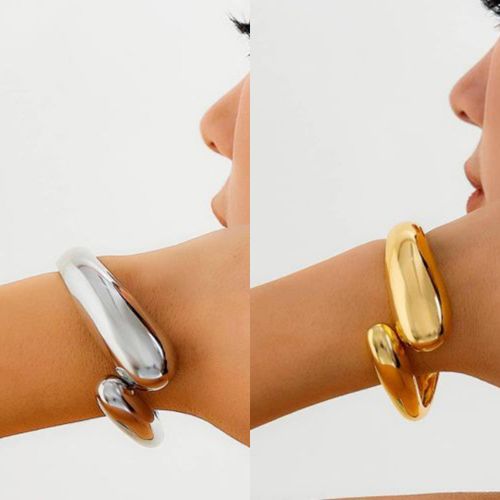 2in1 Silver and Gold Chunky Bangles For Ladies Cuff Bracelet Non Fading Bangles