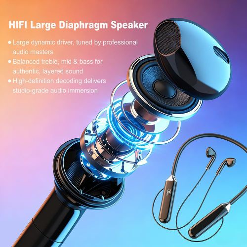 Neckband Sports Bluetooth Earphones with Smart Digital Display Extended Battery Life IPX Waterproof Wireless Bluetooth 52 Headphones - Black