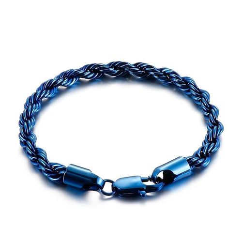 Luxury Blue Twisted Rope Bracelet for Men Non-Tarnish Stainless Steel Wristband Elegant Nautical Cable Chain Jewelry