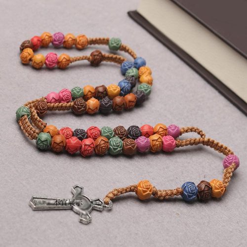 Rosary Colourful Cross Necklace Catholic Rosary Teaching Prayer Beads Pendant Jewellery
