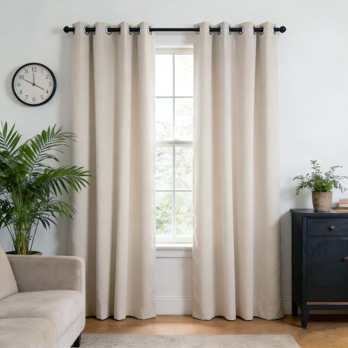 100% Blackout Curtain Solid Color Beige Eyelet Curtains Modern Minimalist Darkening Long Bedroom Thermal Insulated Grommet Top Window Curtains Drapes for Bedroom Living Room