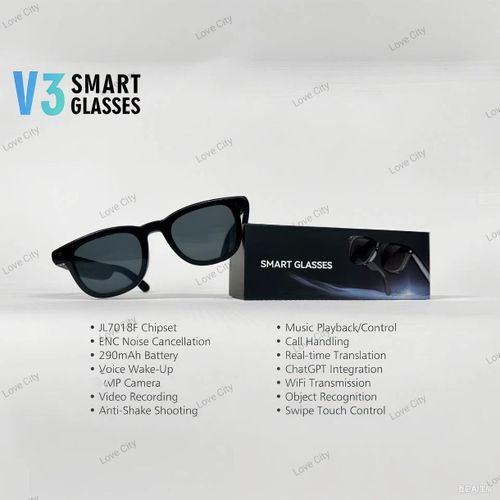W3 Smart glass with 12MP 4K HD Camera Picture Video AI Translation Voice Assistant Chatgpt ENC Bluetooth Call Music Unisex Glass & 2 lens