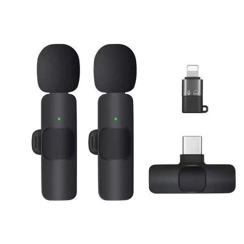 Wireless Microphones for iPhone/Android Phones/iPad/Tablets 2 Pack Wireless Clip-on Microphones Lapel Mic for Video Recording, Podcast, Youtube, Live streaming