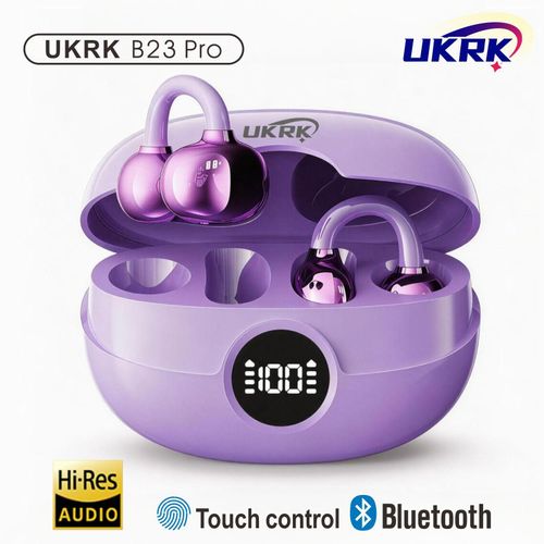 Clip On Earbuds Wireless Bluetooth 6.0, Open Ear Headphones with 50H Battery 10-Min Quick Charge, Featherlight C-Shaped Hook, Secure Fit for Running/Gym, IPX4 Waterproof, Deep Bass(purple)