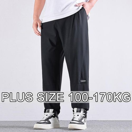 Men's Plus Size Long Pants High Elastic Sweatpants Gym Joggers Running Quick Drying Sports Trousers - Black
