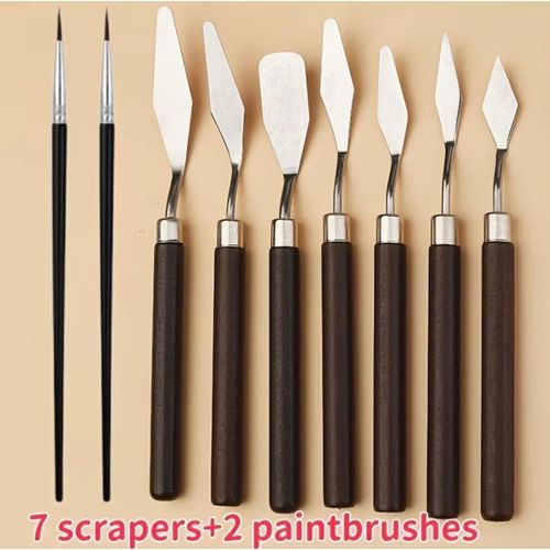 9pcs-Redwood Handle Oil Painting Knife, Paint Scraper, Acrylic Watercolor Paint Tool, Painted Wooden Handle, Flat Head Small Pointed Knife, Art Coloring Knife, Scraper, Texture Knife, Painting Professional Pointed Knife for Professional Artistic Use