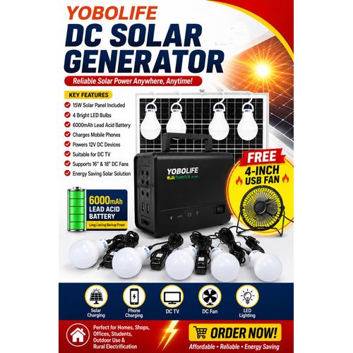SUPER STRONG MINI DC Solar Power Box, 4 Bulbs, Solar Panels For Home & Office + 4'' USB Fan