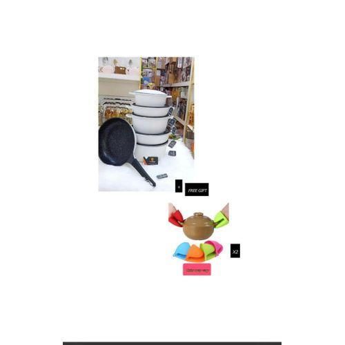 6 Set Non-stick Die Cast Iron Pot Set Cookware- Non-Toxic And Free Silicone Pot Holder