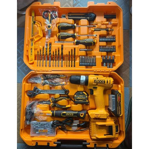 20V Cordless Drill Driver Tool Set with Battery, Charger & 50+ Accessories - Drill Bits, Screwdriver Bits, Pliers, Hammer in Case