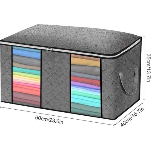 Large-capacity transparent double-window clothing storage bag with zipper folding storage bag, suitable for organizing and storing clothes, quilts and pillows (gray)