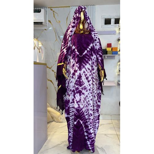 Comfortable Women Cotton Adire with Big Scarf -Purple/White