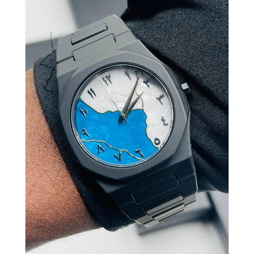 Unique black wristwatch for casual and office wears with Arabic dial