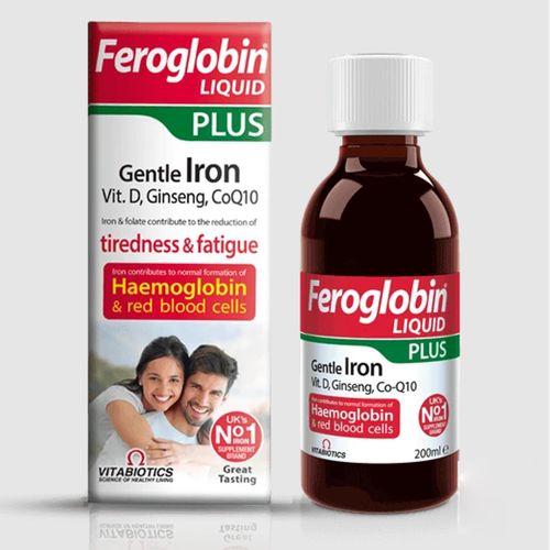 Feroglobin Liquid Plus – Gentle Iron with Vit D, Ginseng & Co-Q10 – Contributes to Reduction of Tiredness & Fatigue – 200ML