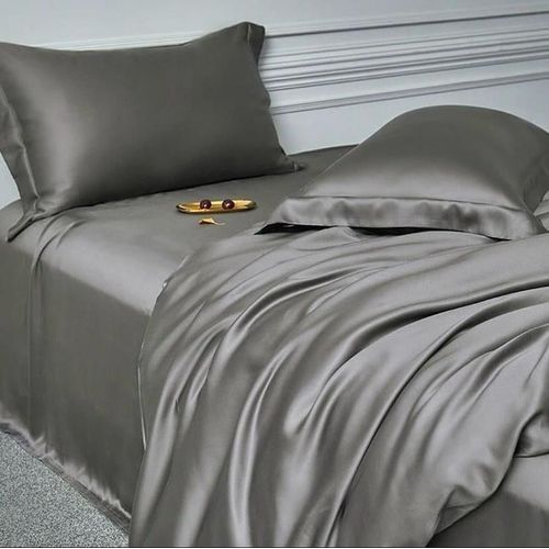 Luxury Silver Gray Silk Bedsheet Set