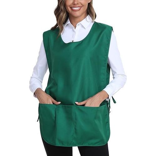 Unisex Cobbler Apron with 3 Deep Pockets, Smock Vest Apron Multiple colors available, Blank No-Logo, Adjustable Drawstring & Side Ties, Applicable for Cooking, Kitchen,Garden, Cleaning