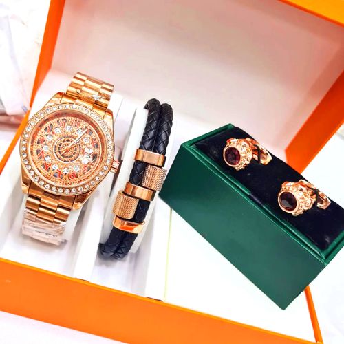 Super Jagged Iced Italian Steel Wristwatch/Classic Bracelet/Cufflinks For Top Guys