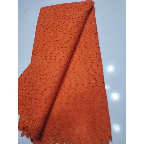Dry Paper Voile Lace Fabric orange Openwork Pattern with stone –long length 60. 5yards.