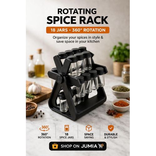 18 Jar Rotating Spice Rack Organizer With Glass Containers