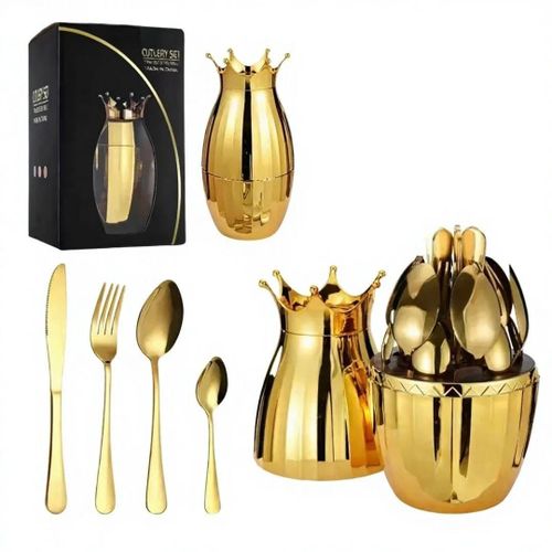 24pcs crown shape gold cutlery set