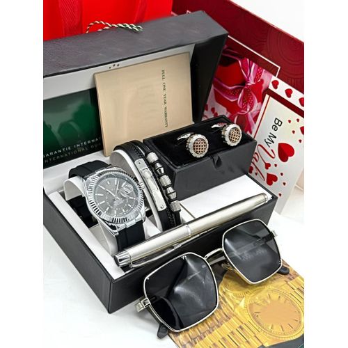 Top-Notch Men's Wrist set of Watch with Fashionable Bracelet + Designed Italian cuff link & Unique Pen
