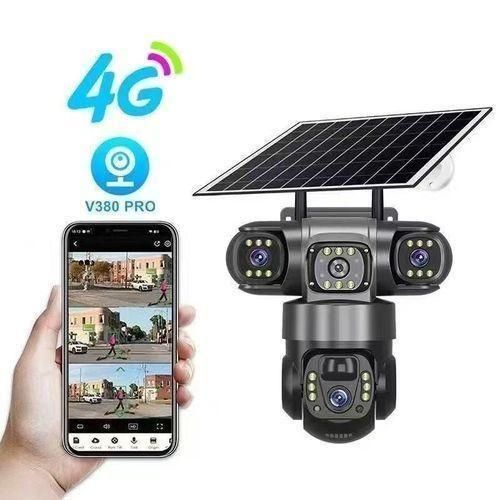 Triple Lens 4G Solar CCTV Camera – Wireless Outdoor PTZ Security Camera with Night Vision, Motion Detection, SIM Card & V380 Pro App (T30)