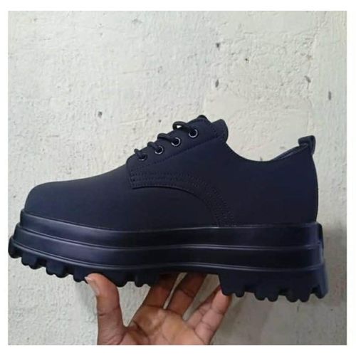 Men’s Classic Leather Shoes – Thick Sole Lace-Up Casual & Office Shoes Durable Footwear - Black