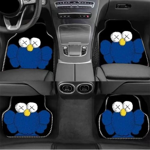 Universal 4-Piece Premium Car Floor Mat Set - Urban Streetwear Graffiti Design (Blue/Black)
