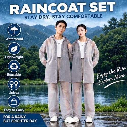 Rain Suit, Waterproof Windproof EVA Raincoat with Hood & Rain Pants, Lightweight Sealed Seams, Unisex for Cycling Hiking Travel