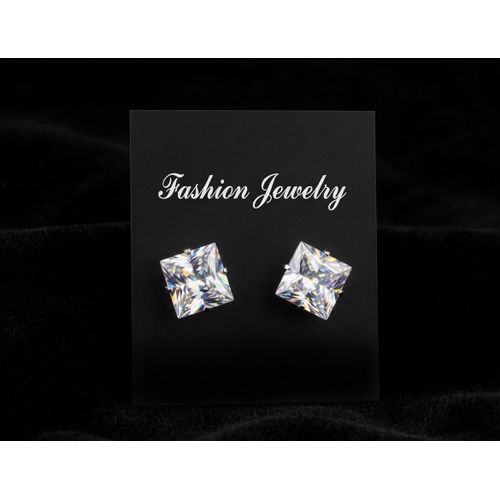 Unisex Non-Piercing Square Cut Zirconia Magnetic Clip-On Earrings – Silver