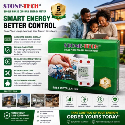 STONE-TECH Single Phase Energy Meter – Digital Electricity Consumption Meter for Accurate Power Monitoring