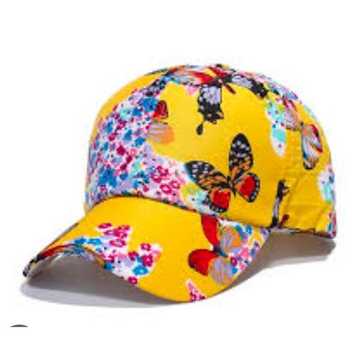 Yellow Butterfly and Floral Print Casual Baseball Cap Colorful butterflies Face Cap For Women