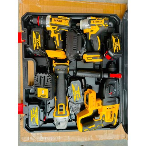 4-in-1 Cordless Power Tool Combo Kit - Style Drill, Impact Wrench, Grinder, Hammer Drill with 4 Batteries