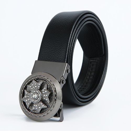 2024 Men's Belt Genuine Leather Self-Buckle Belt Alloy Casual Black