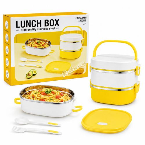 2-Layer Stainless Steel Lunch Box – 1800ml Food Storage Container Lunchbox