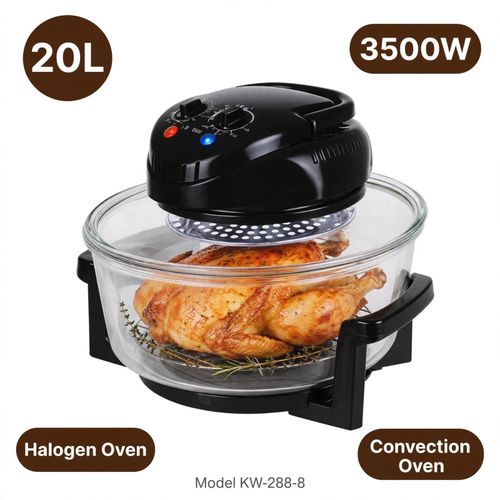 KW-288-8 20L Convection Halogen Oven 3500W - Air Fryer - Roast - Grill - Bake - Transparent Glass Bowl - 360° Hot Air Circulation