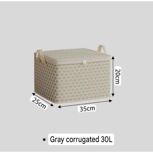 30L Foldable Storage Box Organizer with Zipper & Handles - Gray Corrugated Pattern