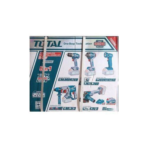 TOTAL 20V 5-in-1 Brushless Cordless Industrial Combo Kit (Drill, Impact Wrench, Work Lamp, Rotary Hammer, Angle Grinder)