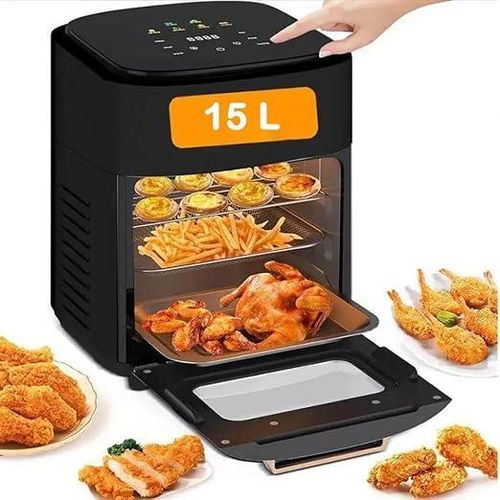 15L Air Fryer Oven, 1400W Large-Capacity Digital Oil-Free Air Fryer with Removable Non-Stick Basket and LCD Digital Touchscreen - Black