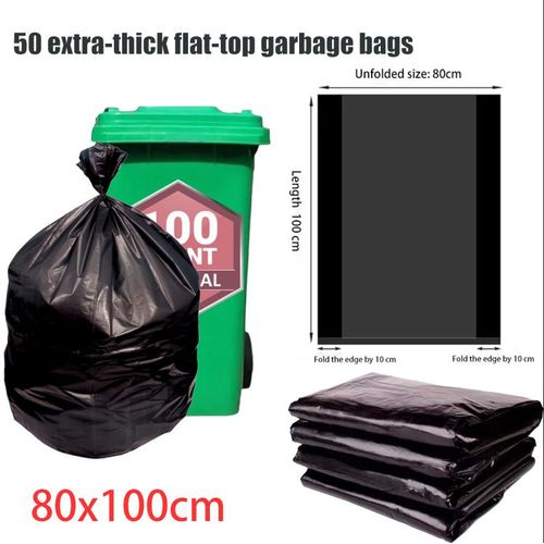 50 Extra Thick Flat-Top Garbage Bags - Household Trash Can Liners - Black Plastic Trash Bags - Suitable for Yard and Commercial Use - 80*100 cm