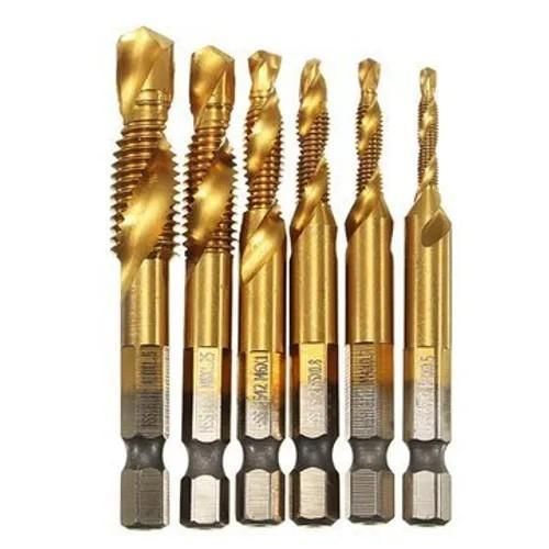 6-Piece Drill Bit Set High-Speed Steel Taps 1.4-Inch Hex Metric Thread Drill Bit Set Tool Taps M3-M10
