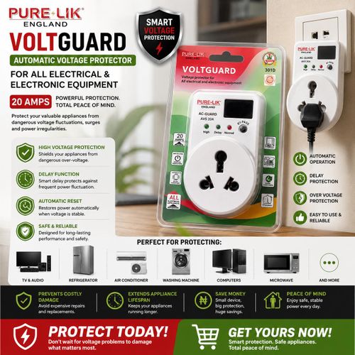 VOLTGUARD Automatic Voltage Protector 20A – AC-GUARD Voltage Surge Protector for Home Electrical & Electronic Appliances