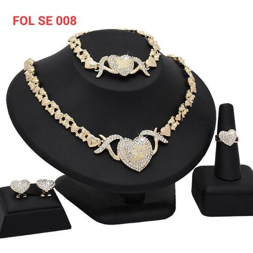 4PCS Heart Shape Crystal Necklace Jewelry Set For Women (FOL SE 008)