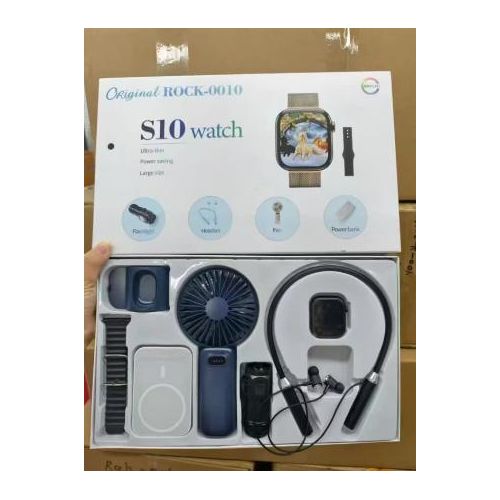 ROCK 0100 S10 ULTRA SUIT SMARTWATCH Set FOR IOS/ANDROID with NeckBand Headset, Magnetic Wireless Powerbank, Hand Fan and Flashlight