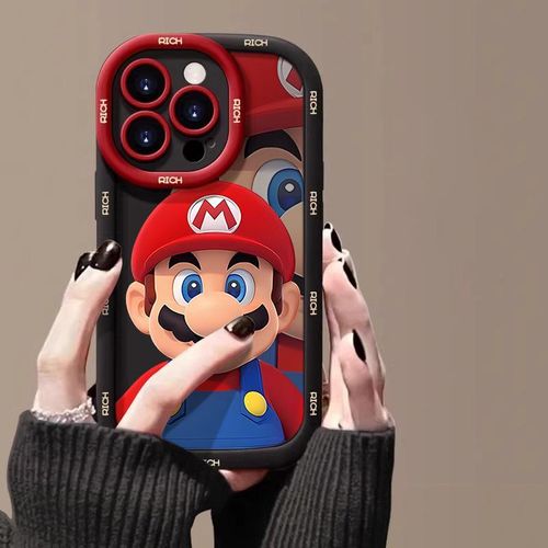 iPhone 14Pro Max case Super Mario Cartoon Phone Case Soft Silicone Shockproof Cover with Lens Protector