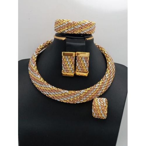 Stunning Dubai-Inspired Gold & Zirconia 4-Piece Coordinating Jewelry Suite