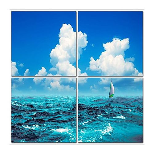 Blue Sky White Cloud Sailing 4-Piece Print Ocean View