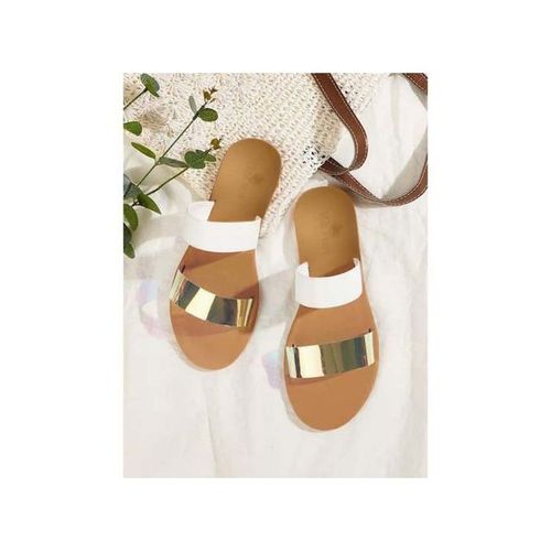 Jentel Ladies Flat Slippers - White/Gold