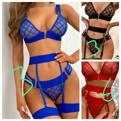 Unique lace bra and matching Thong pant for ladies (Multicolor) - Color Served as Available